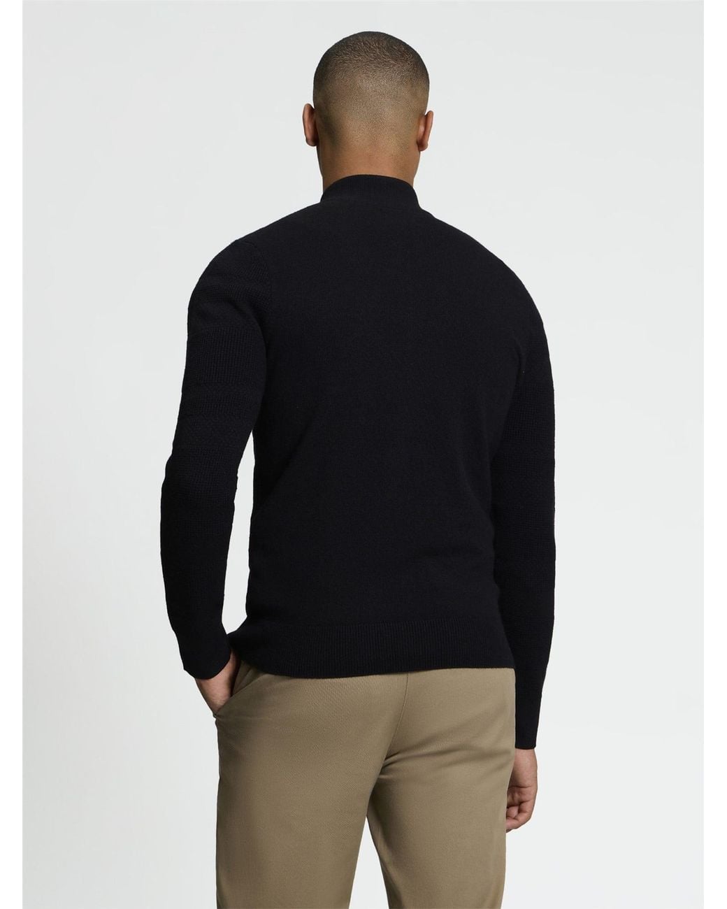 Ben Sherman Blue Long Sleeve Placed Texture 1/4 Zip Jumper In Black for men