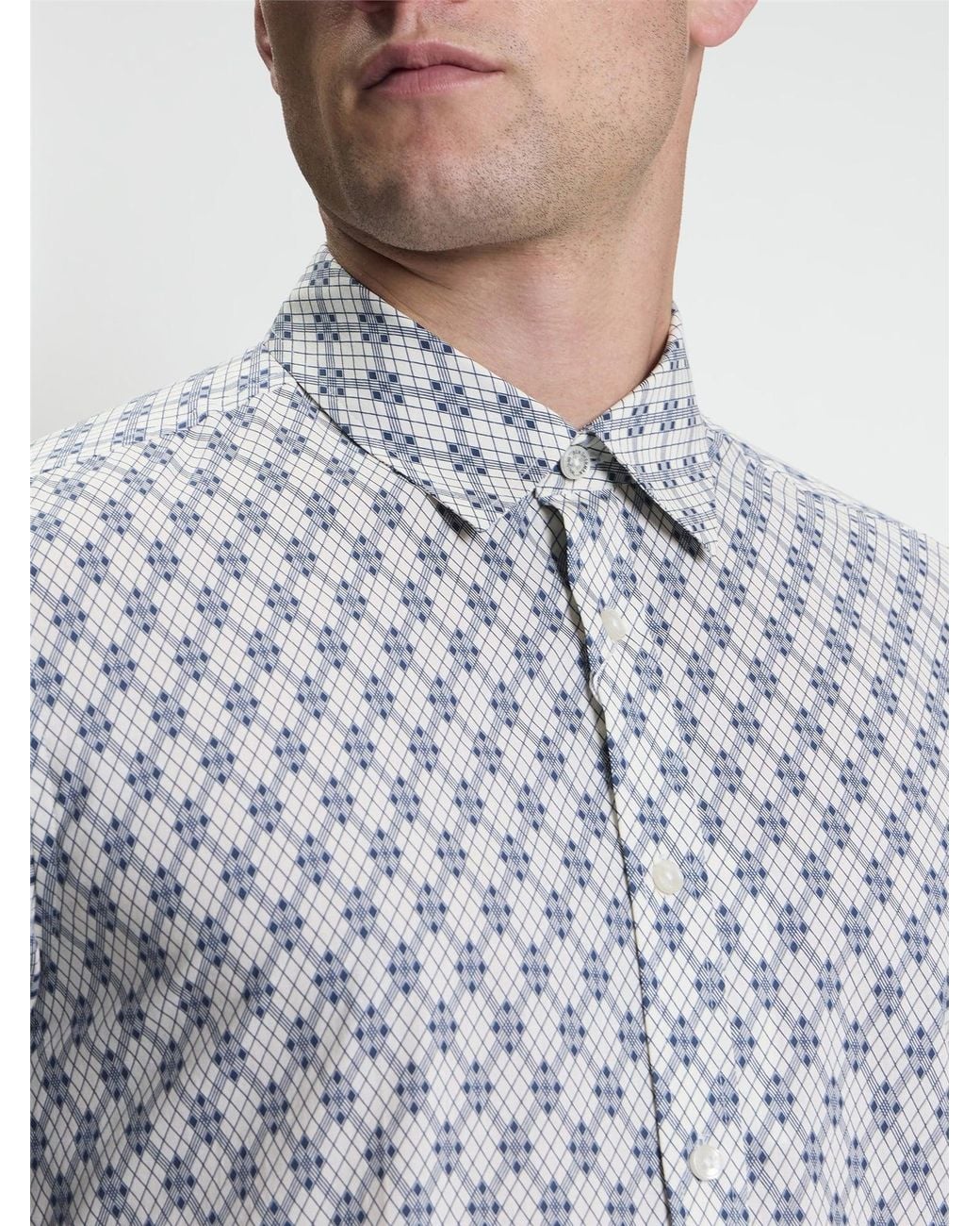 Ben Sherman Gray Long Sleeve Linear Geo Print Shirt In Off White for men