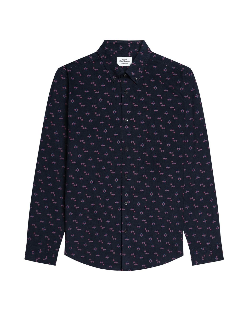 Ben Sherman Blue Long Sleeve Geo Printed Cord Shirt In Dark Navy for men