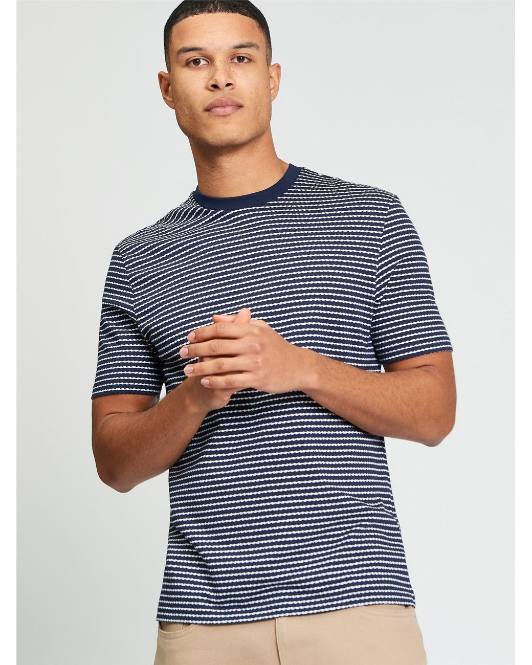 Ben Sherman Blue Short Sleeve Fine Stripe Tshirt In Dark Navy for men