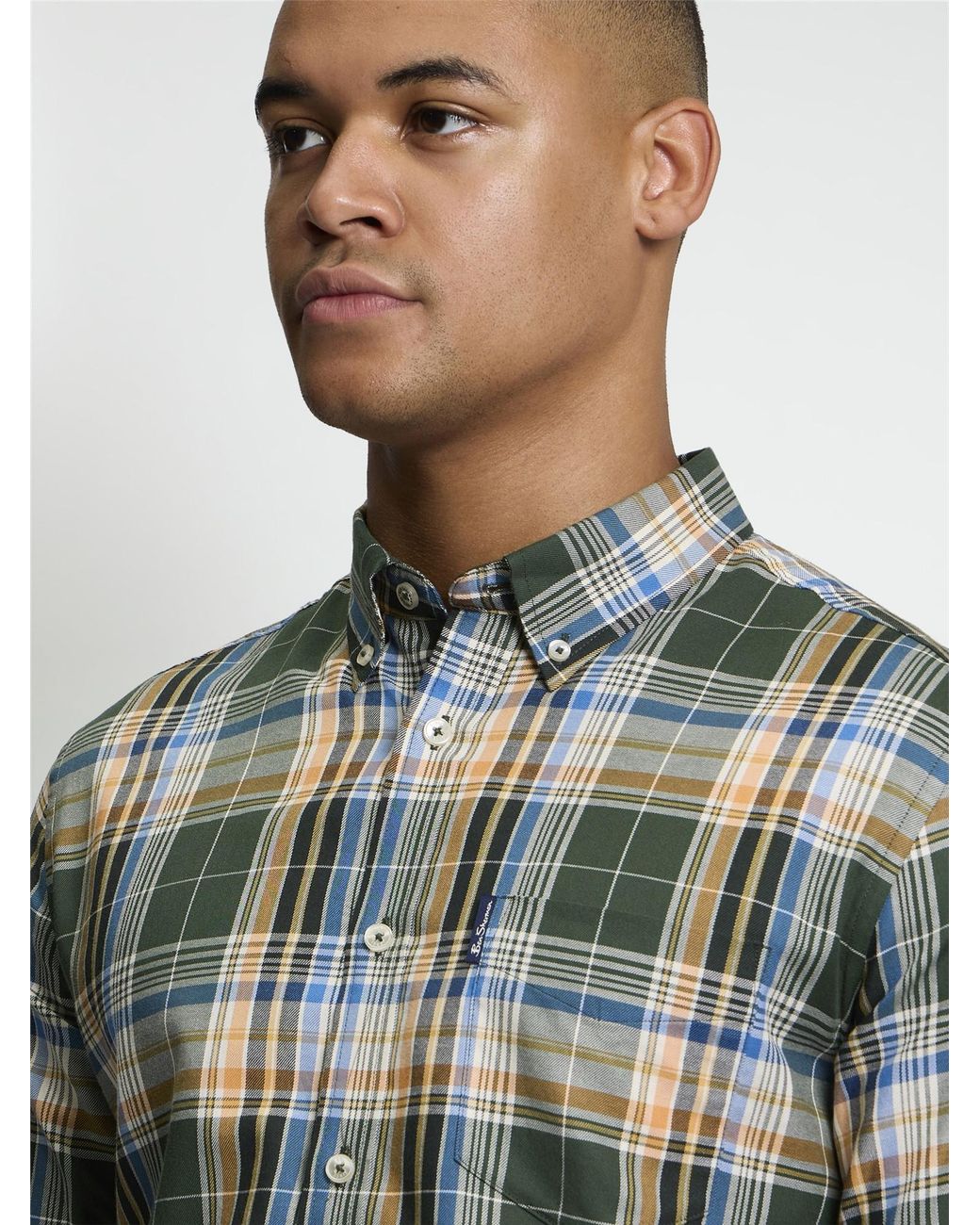 Ben Sherman Long Sleeve Twill Check Shirt In Bottle Green for men