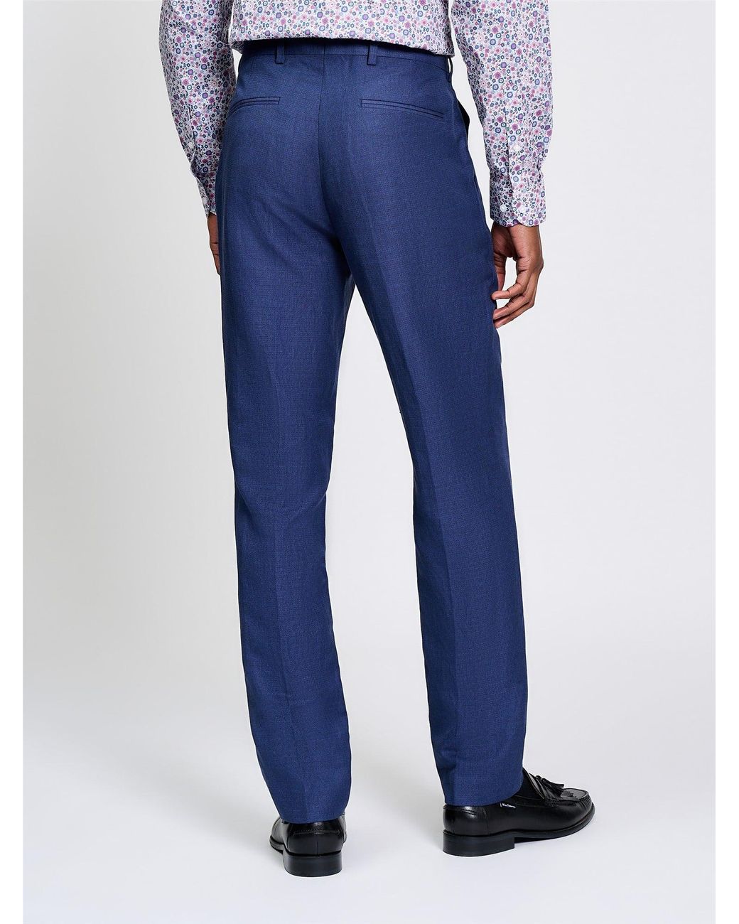 Ben Sherman Textured Linen Blend Trousers In Blue for men