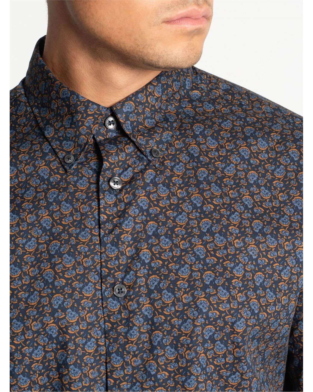Ben Sherman Gray Long Sleeve Scattered Floral Print Shirt In Dark Navy for men