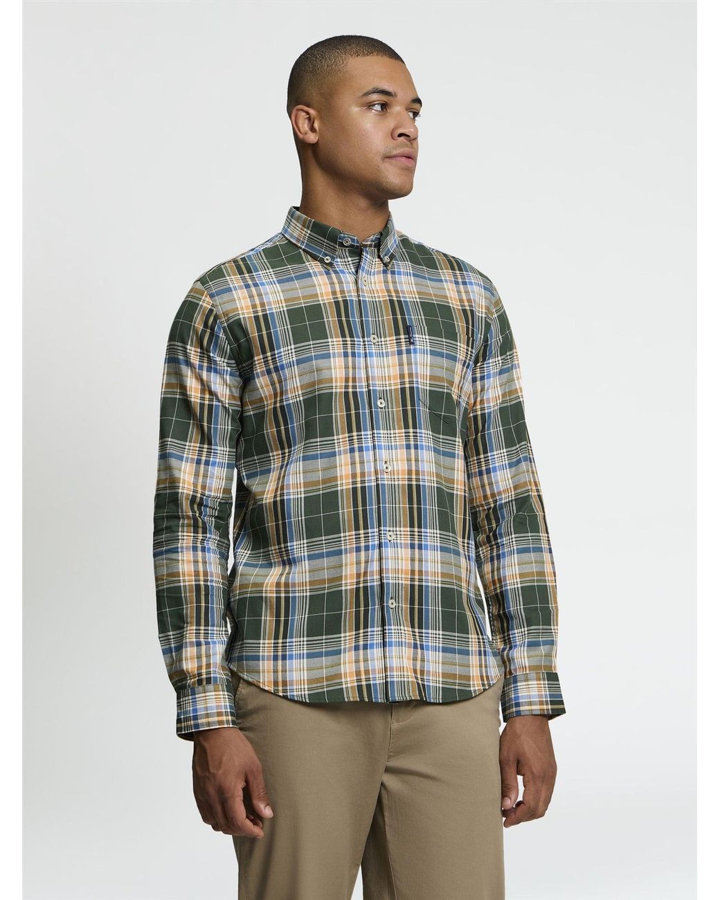 Ben Sherman Long Sleeve Twill Check Shirt In Bottle Green for men