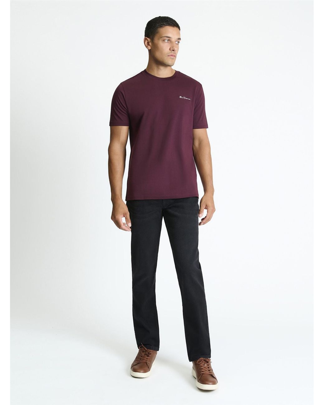 Ben Sherman Purple Chest Embroidery Tee In Dark Wine for men