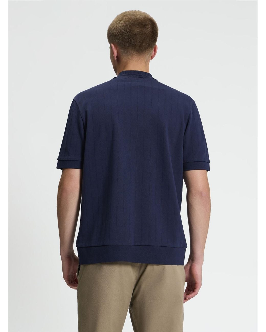 Ben Sherman Blue Short Sleeve Rib Hem Stripe Polo In Dark Navy for men