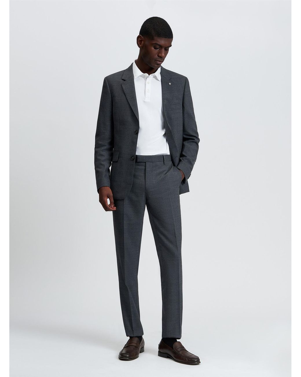 Ben Sherman Blue Crepe Stripe Trouser In Charcoal for men