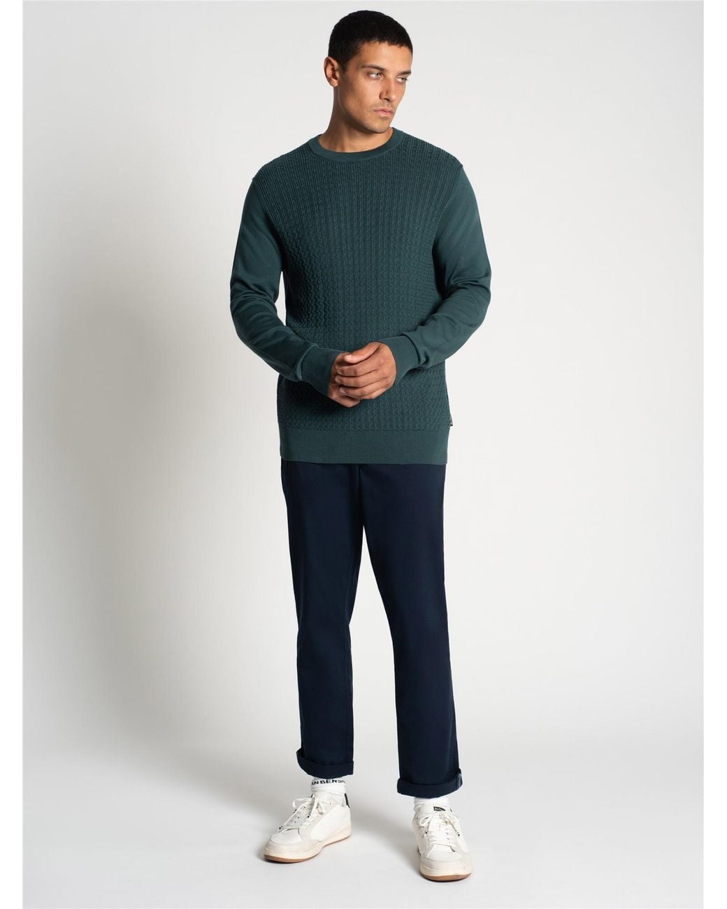 Ben Sherman Blue Textured Front Crew Sweater In for men