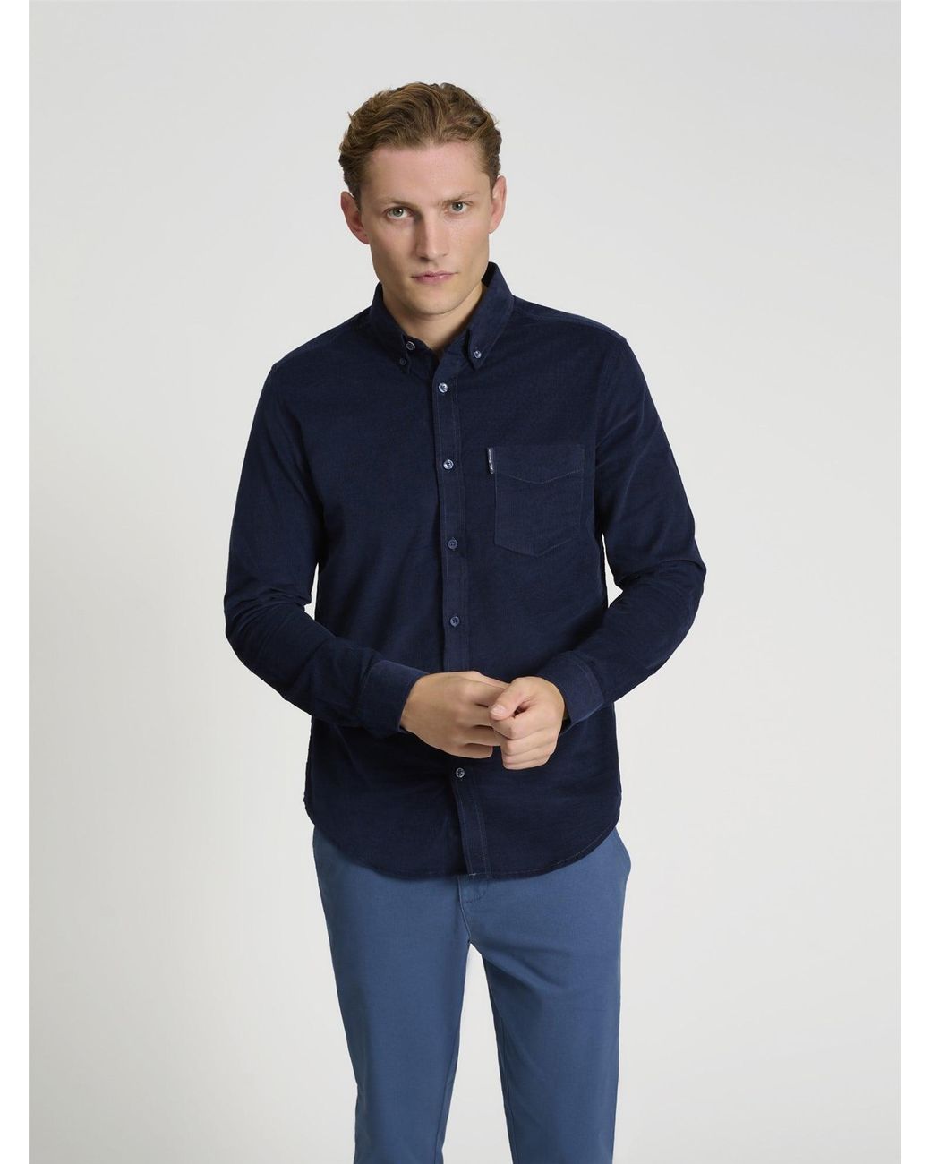 Ben Sherman Blue Plain Cord Shirt In for men