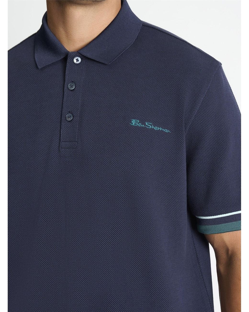Ben Sherman Blue Heavyweight Pique Polo Shirt In Dark Navy for men