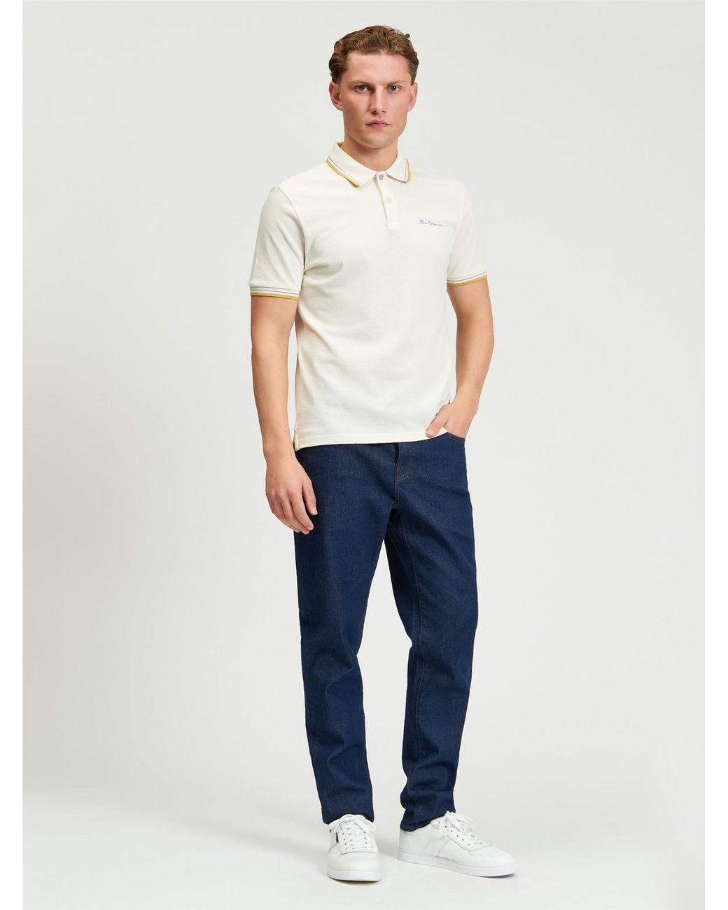 Ben Sherman Short Sleeve Signature Pique Polo In Oyster White for men