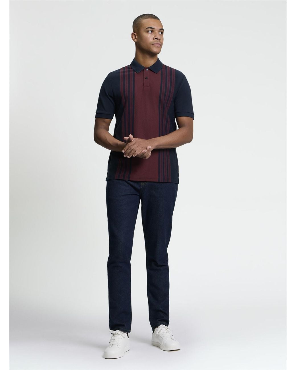 Ben Sherman Blue Short Sleeve Birdseye Stripe Polo In Dark Navy for men