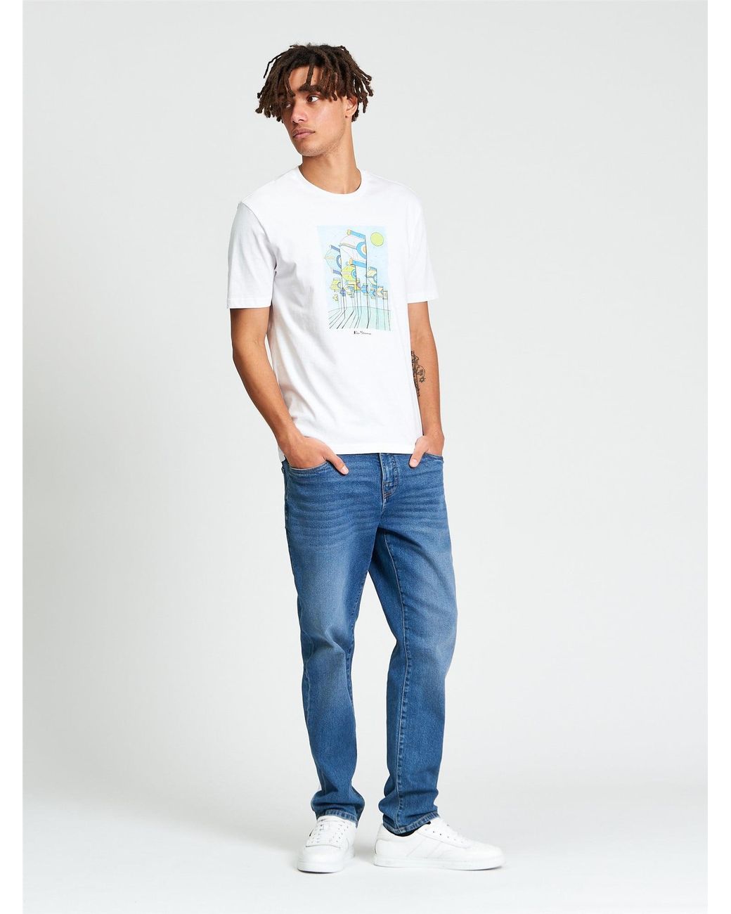 Ben Sherman Blue Short Sleeve Festival Flag Tshirt In White for men