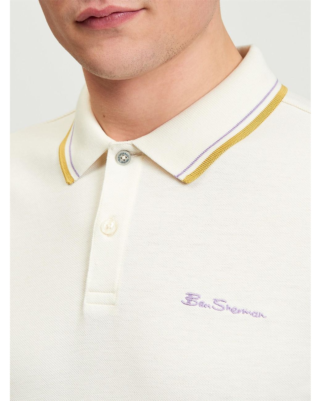 Ben Sherman Short Sleeve Signature Pique Polo In Oyster White for men