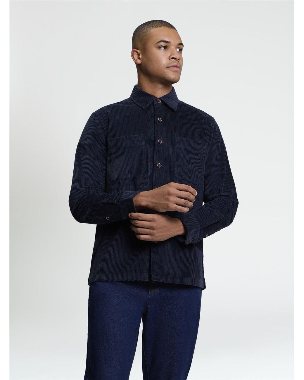 Ben Sherman Blue Long Sleeve Corduroy Overshirt In Dark Navy for men