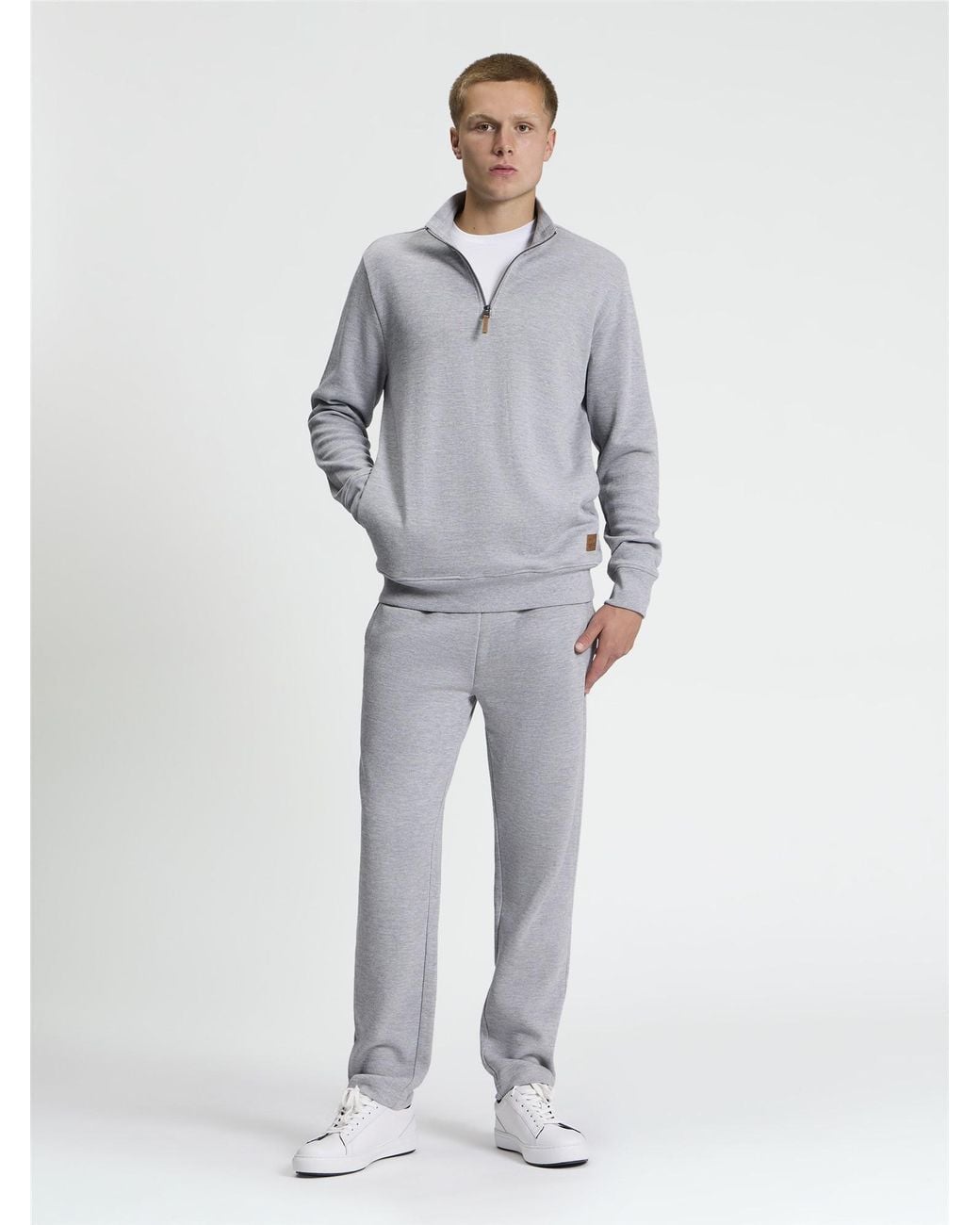 Ben Sherman Gray Long Sleeve Half Zip Track Top In Light Grey for men