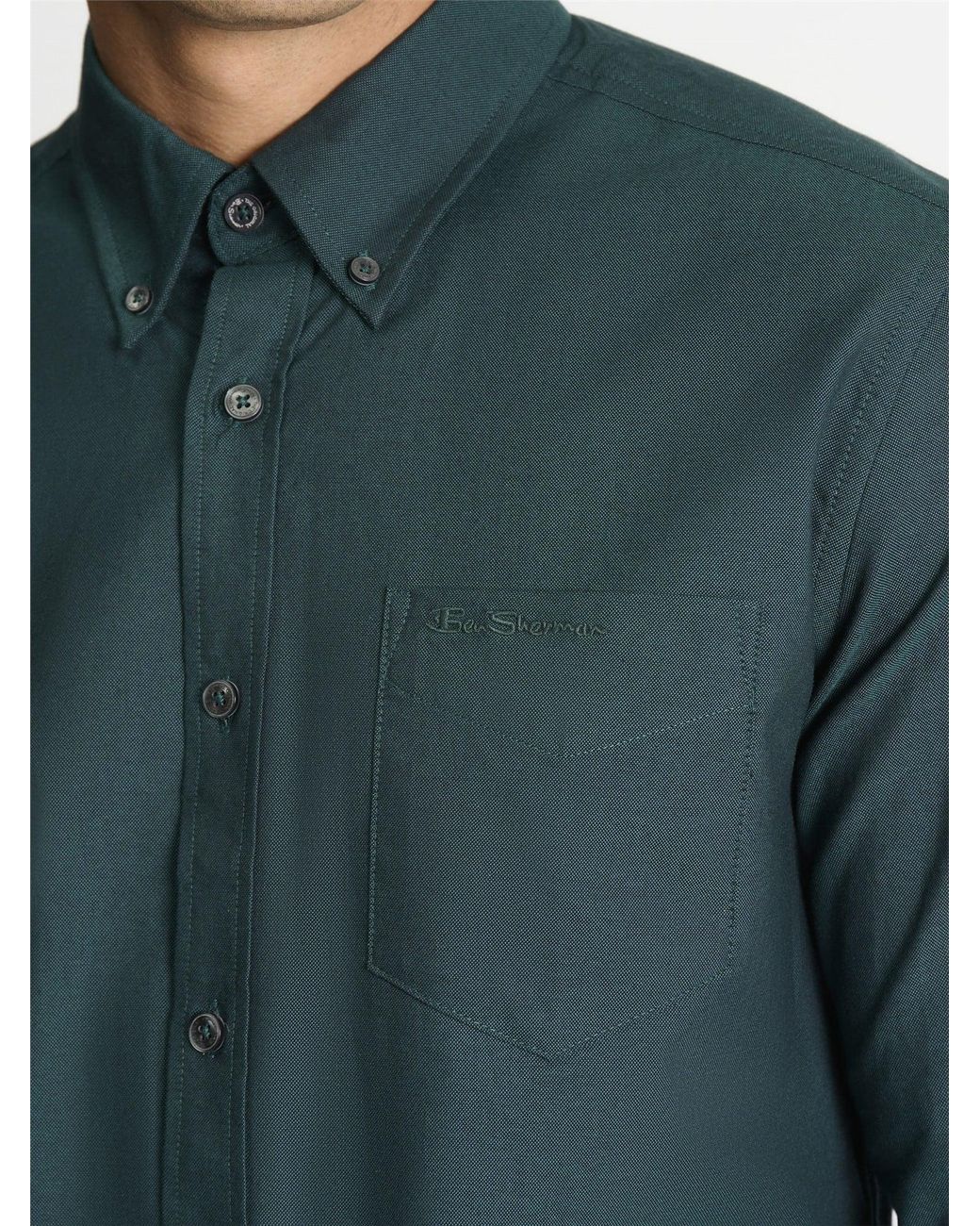 Ben Sherman Long Sleeve Oxford Shirt In Dark Green for men
