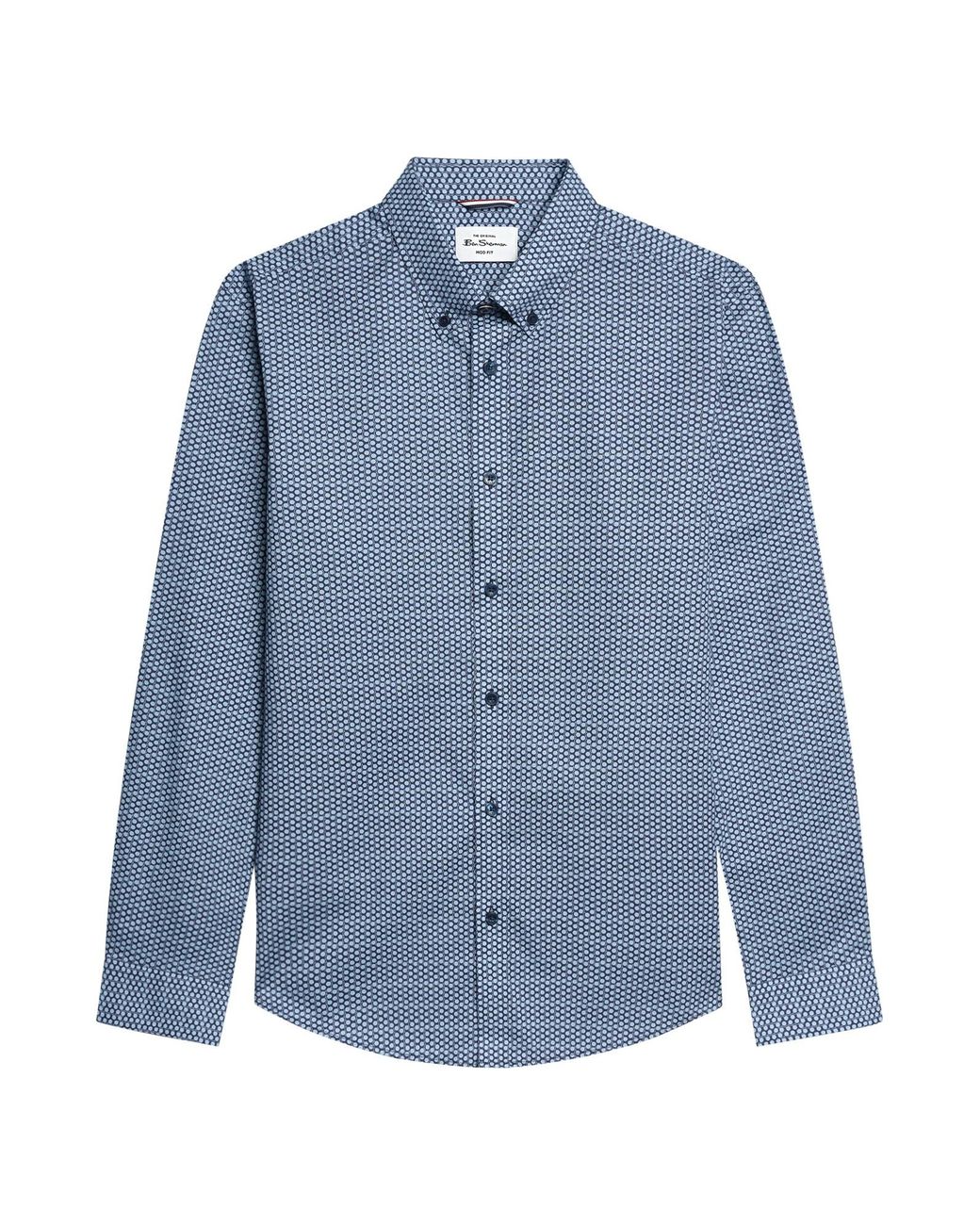 Ben Sherman Blue Long Sleeve Mono Print Shirt In Marine for men