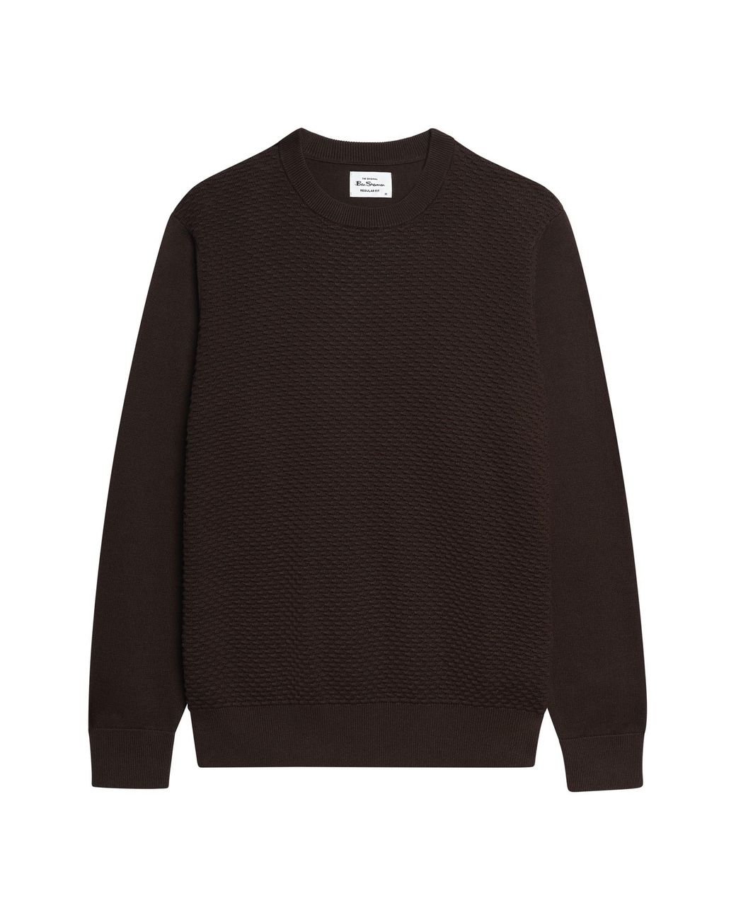 Ben Sherman Black Long Sleeve Texture Front Crew Neck Jumper In Dark Brown for men