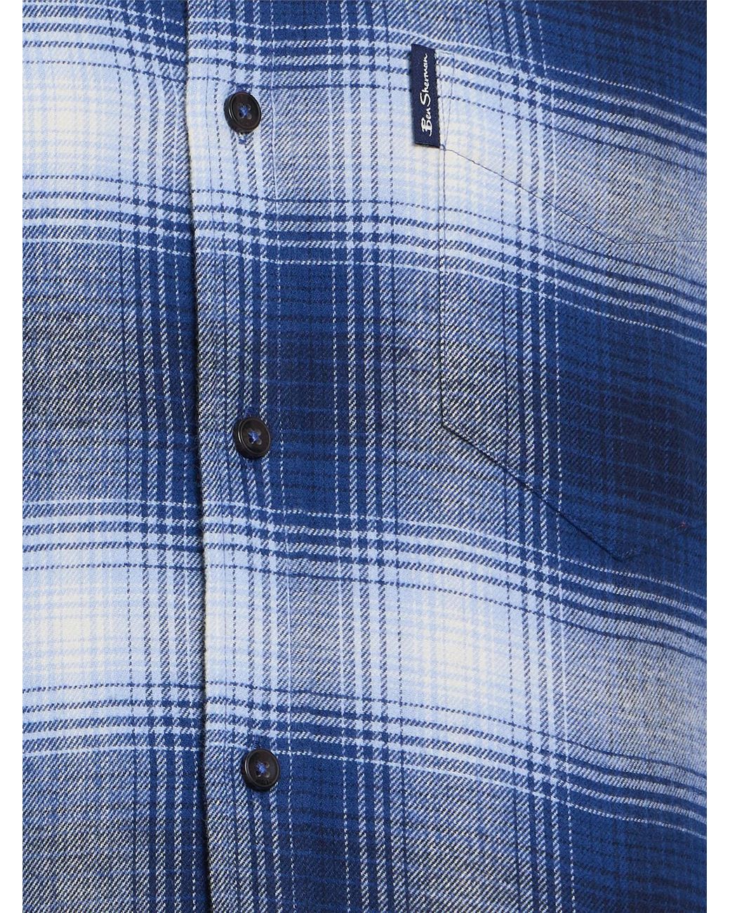 Ben Sherman Long Sleeve Ombre Check Shirt In Blue Ink for men