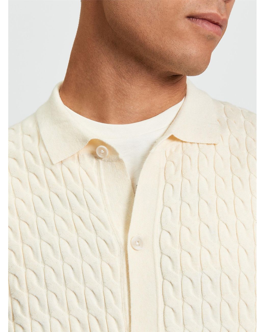Ben Sherman White Button Through Cable Polo In for men
