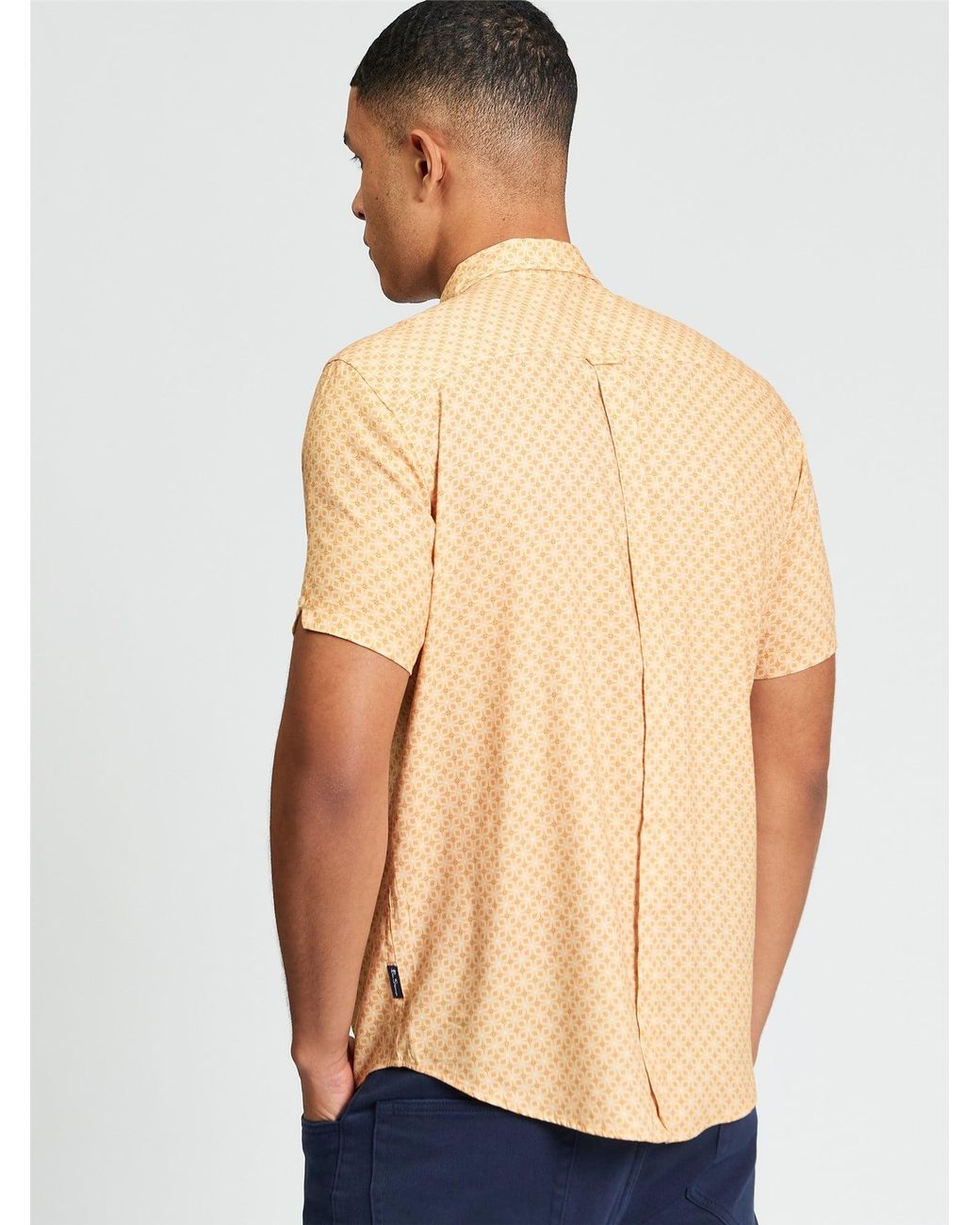 Ben Sherman Blue Short Sleeve Linear Geo Print Shirt In New Gold for men