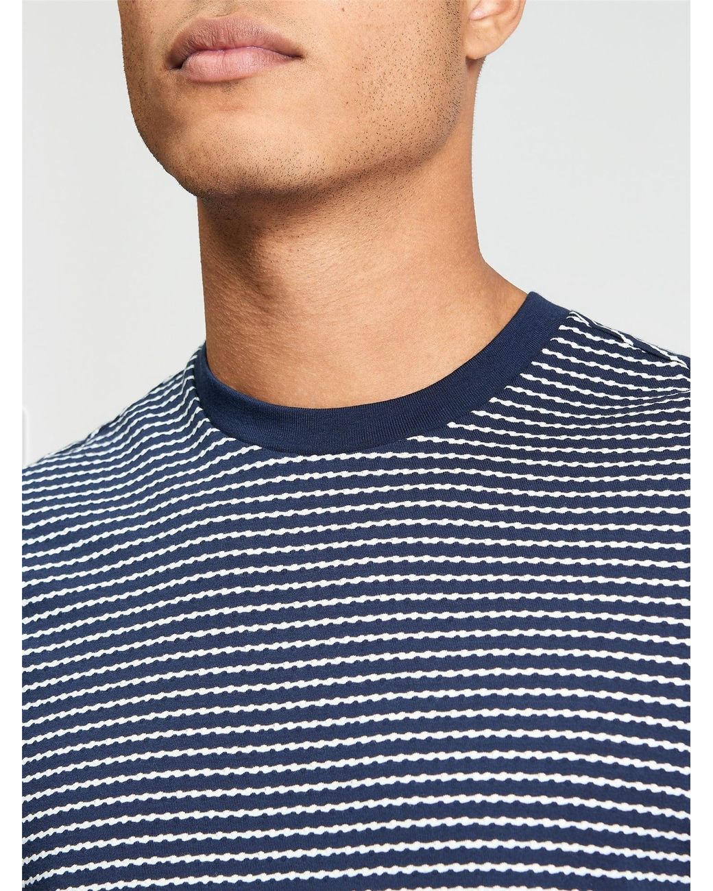 Ben Sherman Blue Short Sleeve Fine Stripe Tshirt In Dark Navy for men