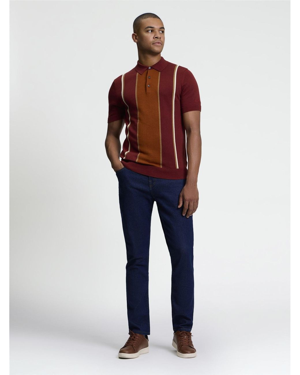 Ben Sherman Red Short Sleeve Mod Stripe Knitted Polo In for men