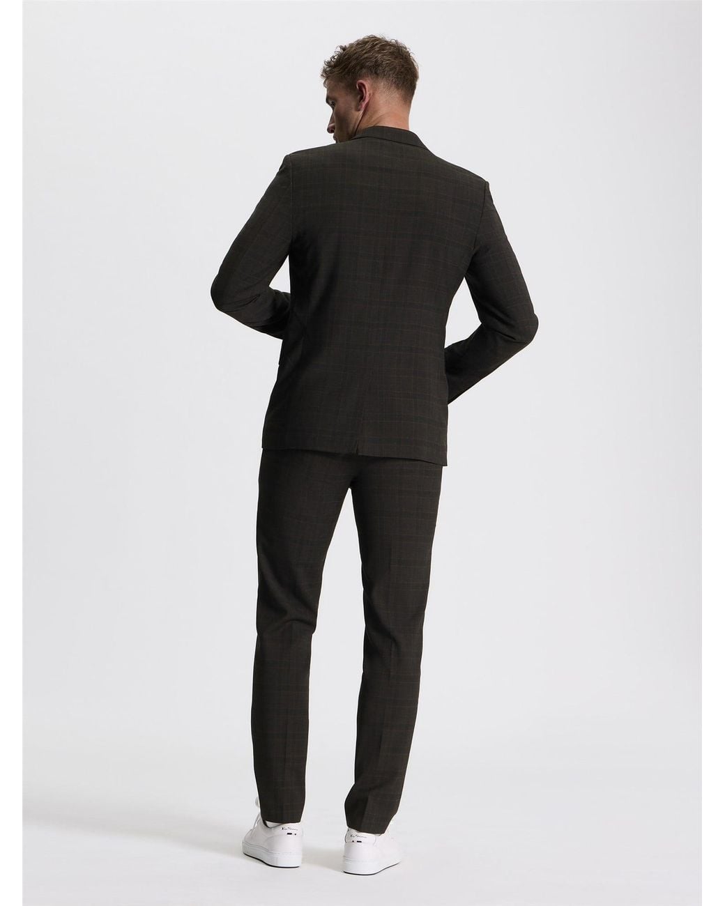 Ben Sherman Black Prince Of Wales Check Jacket In Chocolate for men