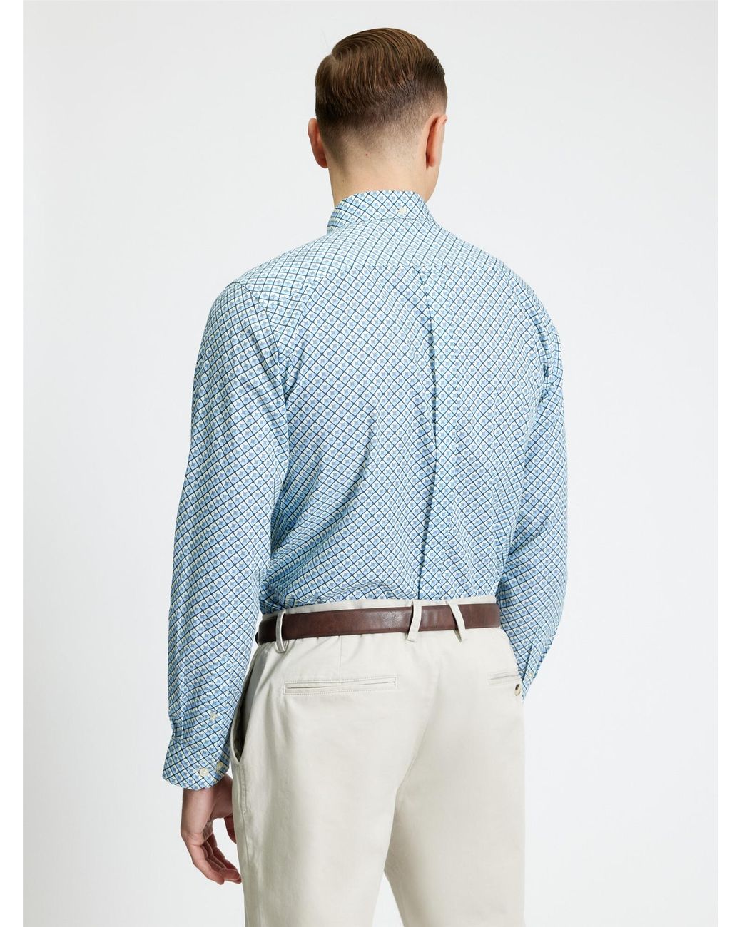 Ben Sherman Long Sleeve Split Geo Print Shirt In Powder Blue for men