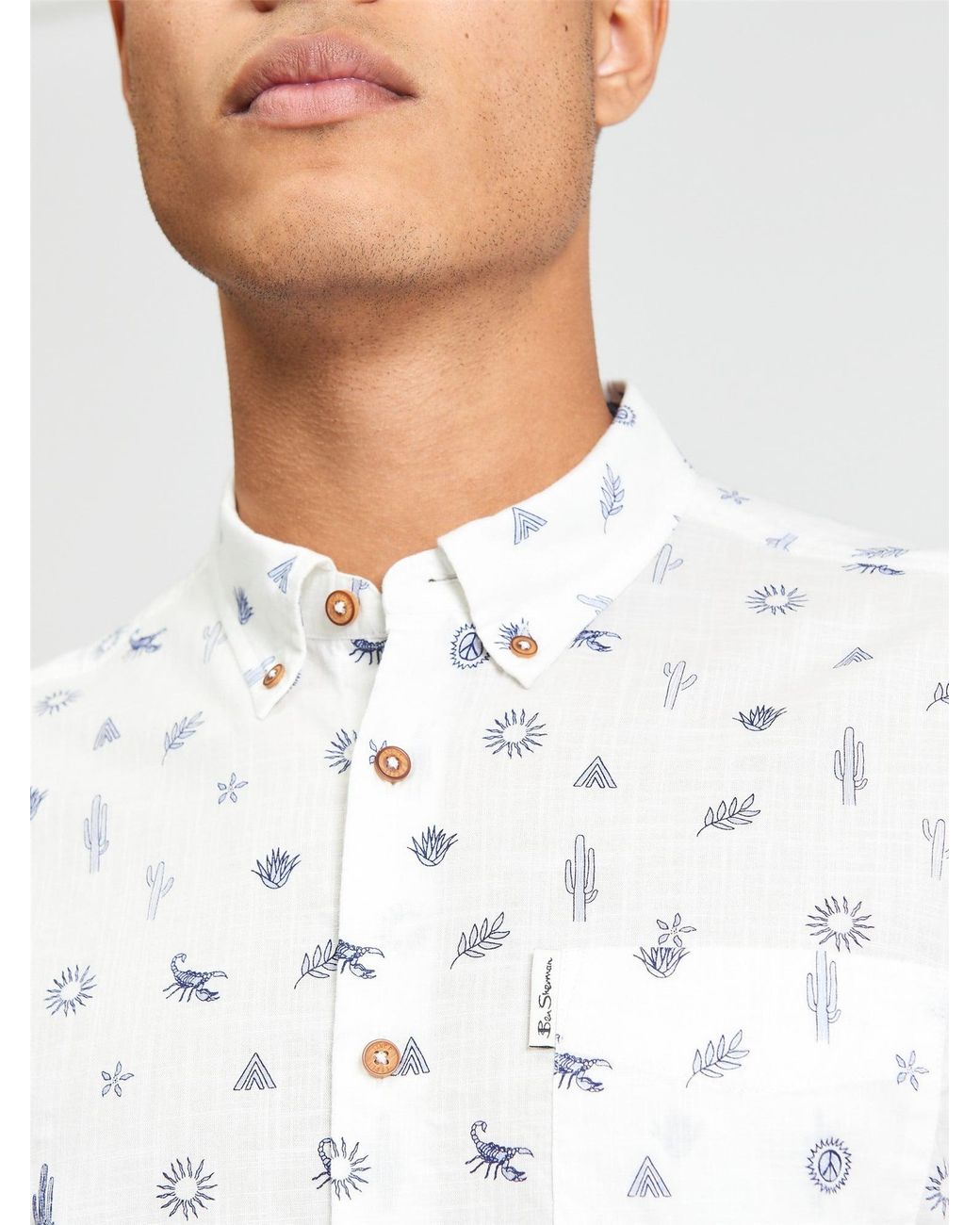 Ben Sherman Blue Short Sleeve Festival Print Shirt In Snow White for men