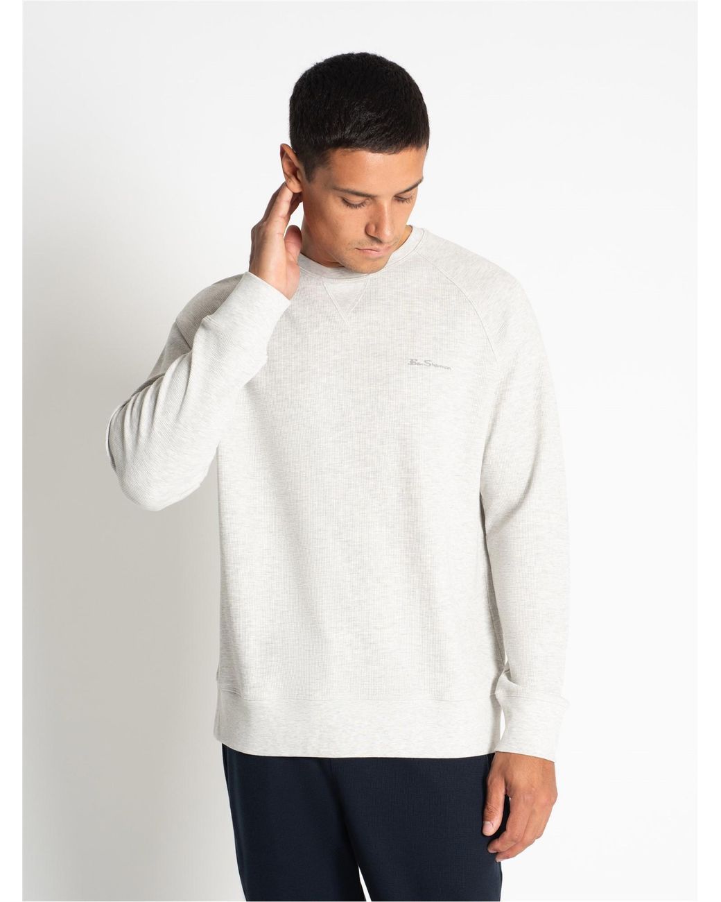 Ben Sherman White Long Sleeve Waffle Tee In Oatmeal for men