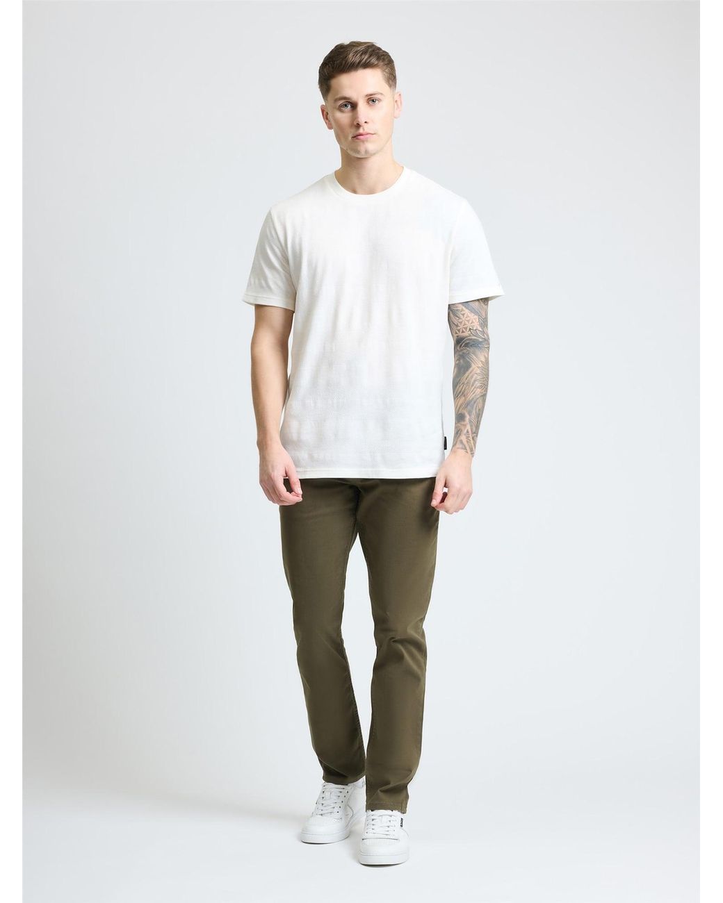 Ben Sherman White Textured Stripe Tee In Ivory for men