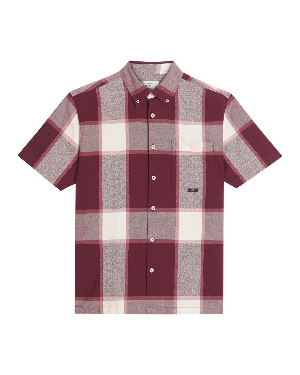 Ben Sherman Red Short Sleeve Crepe Check Shirt In Aubergine for men