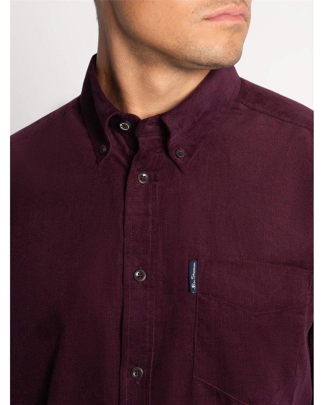 Ben Sherman Red Long Sleeve Fine Cordurory Shirt In for men