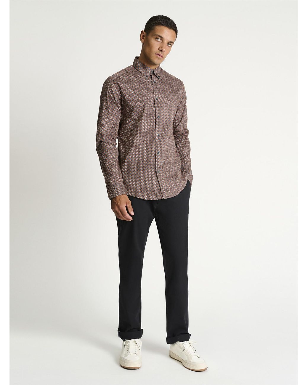 Ben Sherman Brown Long Sleeve Split Geo Print Shirt In for men