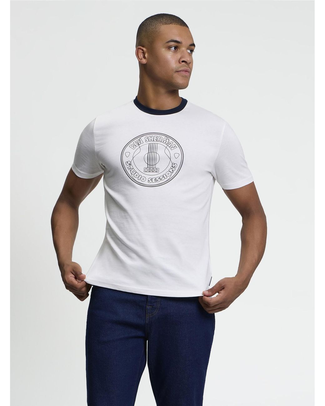Ben Sherman Blue Short Sleeve Studio Sessions Tshirt In Ivory for men