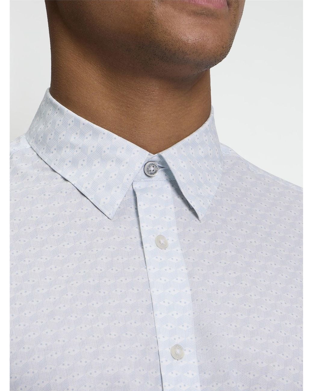 Ben Sherman White Long Sleeve Optic Geo Print Shirt In for men