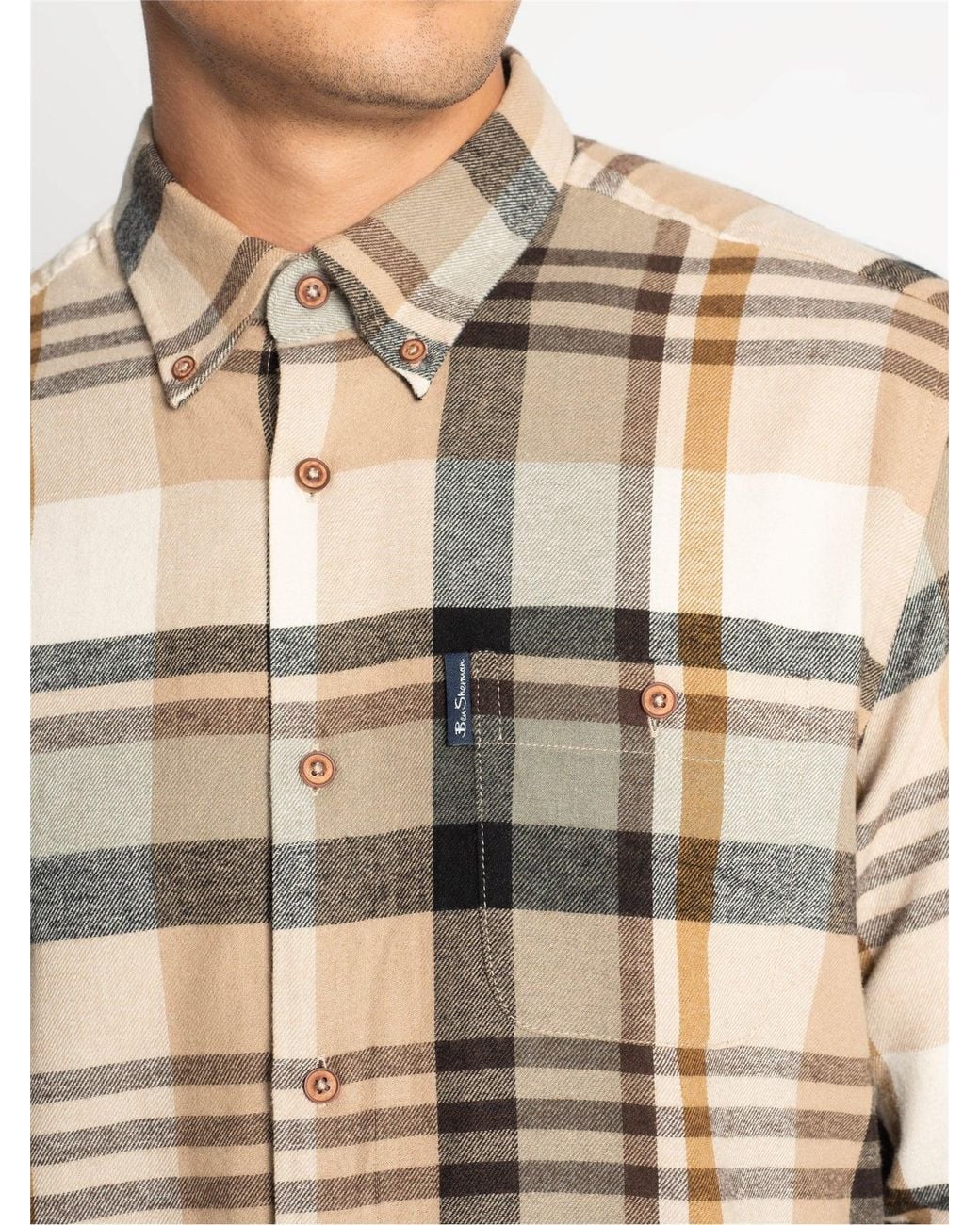 Ben Sherman Natural Long Sleeve Brushed Check Shirt In Sand for men