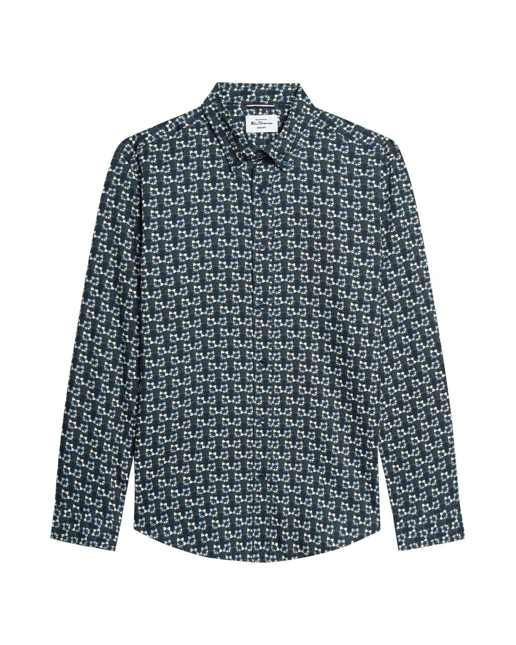 Ben Sherman Blue Long Sleeve Foulard Print Shirt In Lotus Green for men