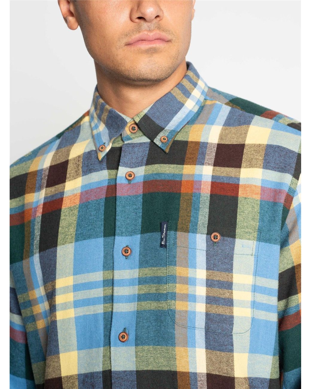 Ben Sherman Blue Long Sleeve Brushed Check Shirt In for men