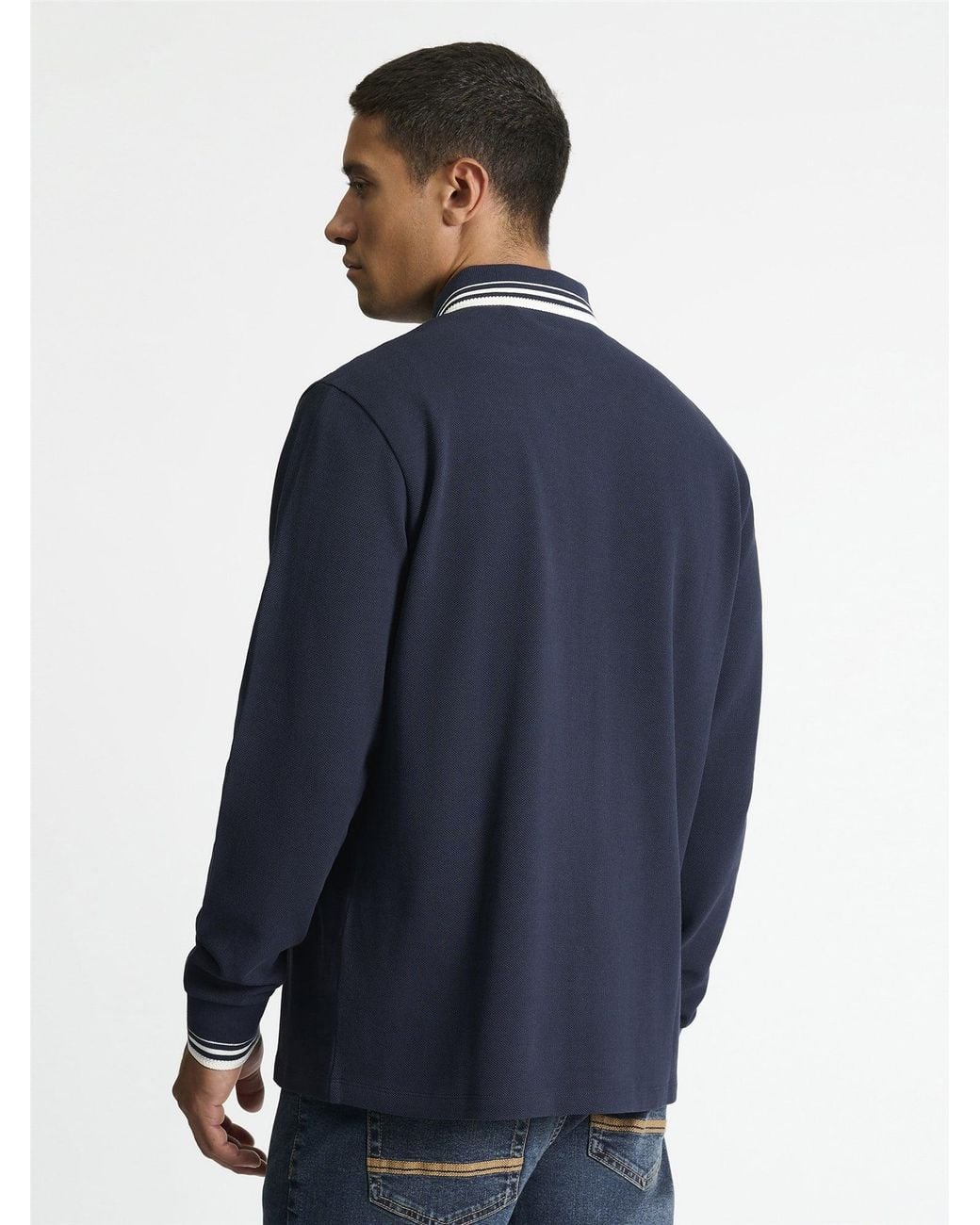 Ben Sherman Blue Tipped Long Sleeve Polo Shirt In Dark Navy for men