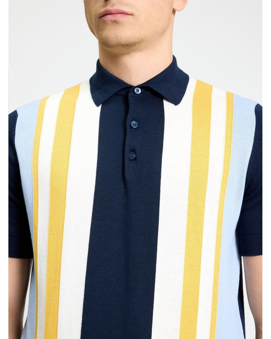Ben Sherman Blue Short Sleeve Vertical Stripe Knitted Polo In Dark Navy for men