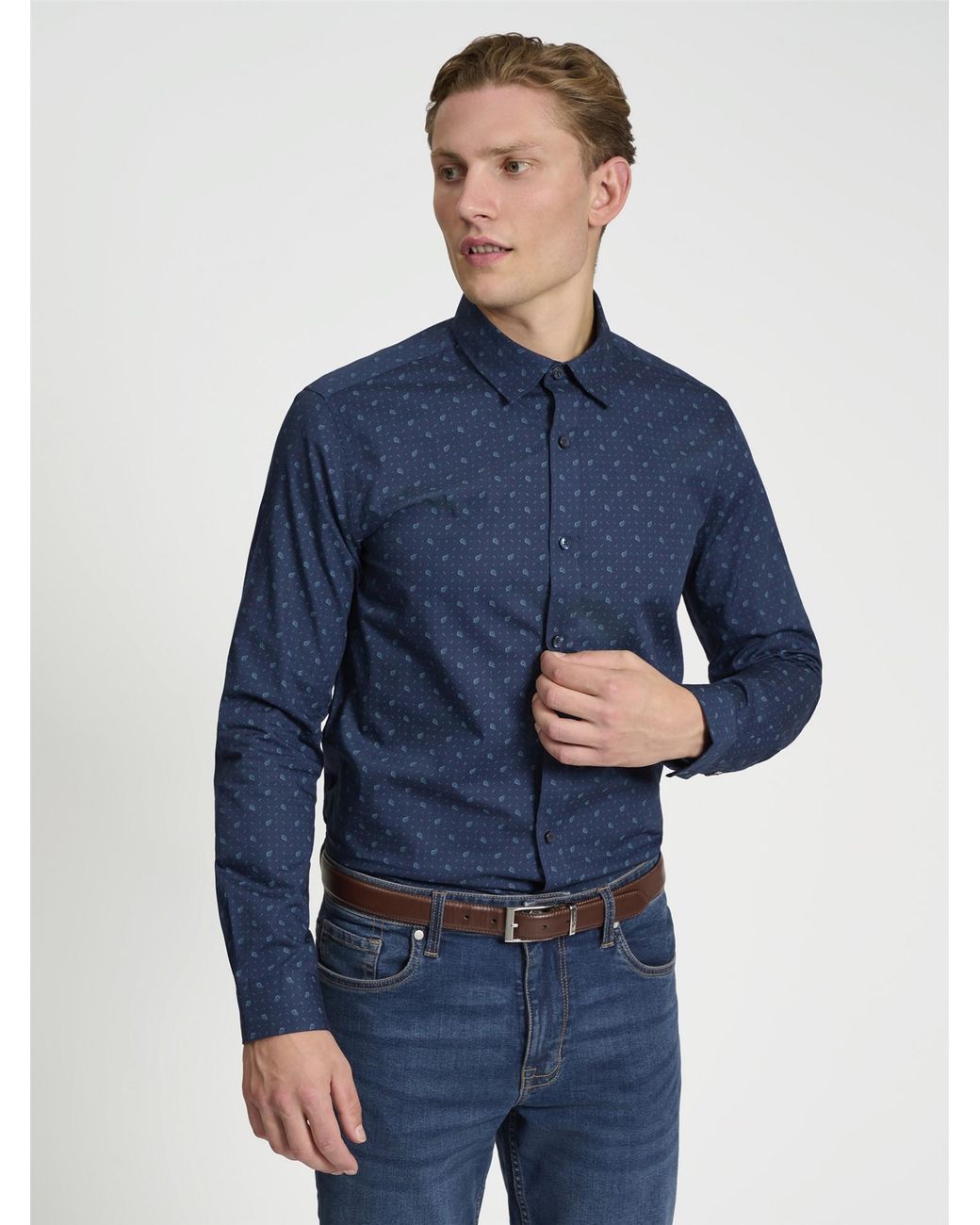 Ben Sherman Blue Long Sleeve Smart Print Shirt In for men