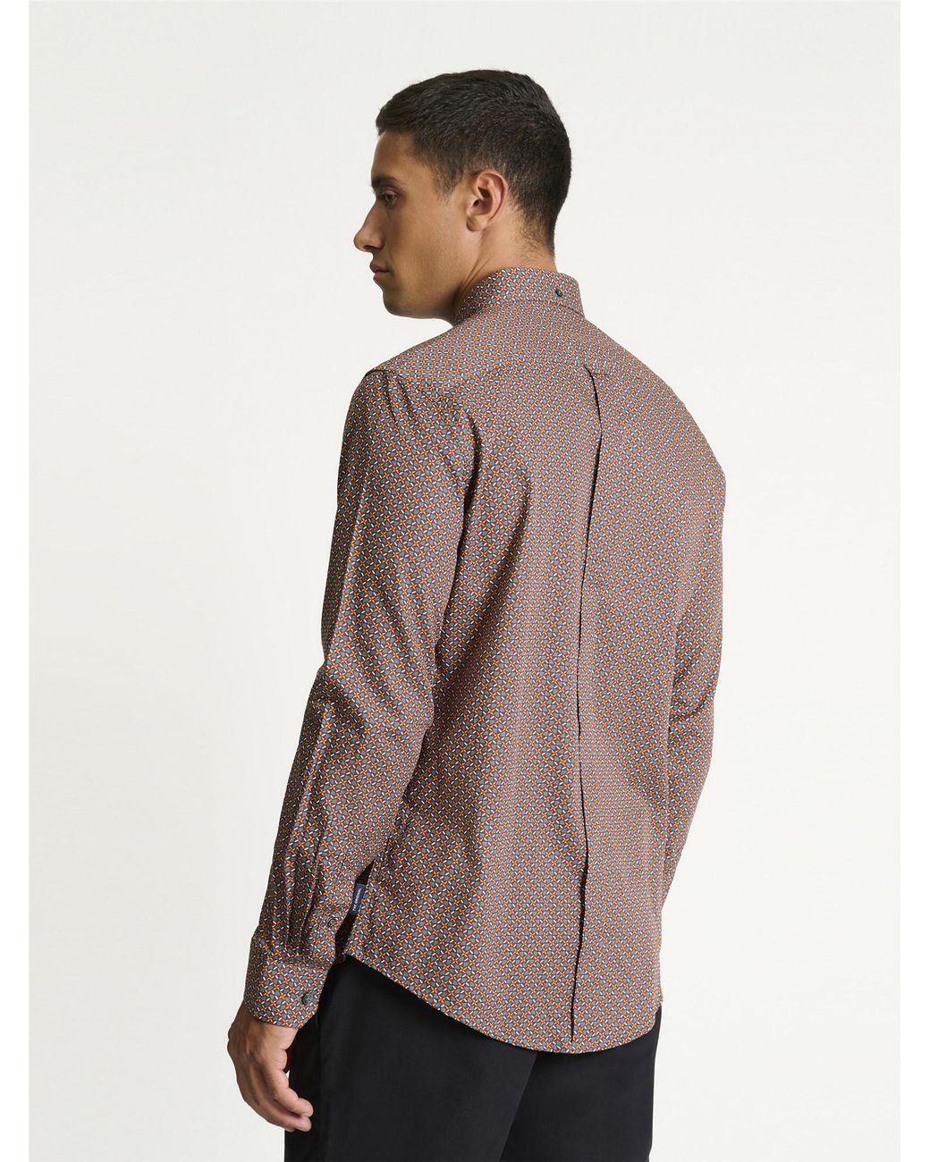 Ben Sherman Brown Long Sleeve Split Geo Print Shirt In for men