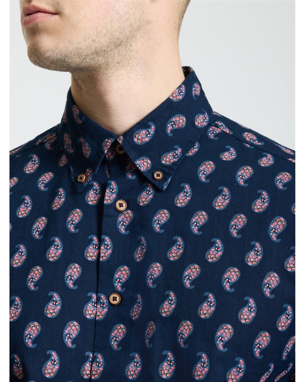 Ben Sherman Blue Short Sleeve Paisley Print Shirt In Dark Navy for men