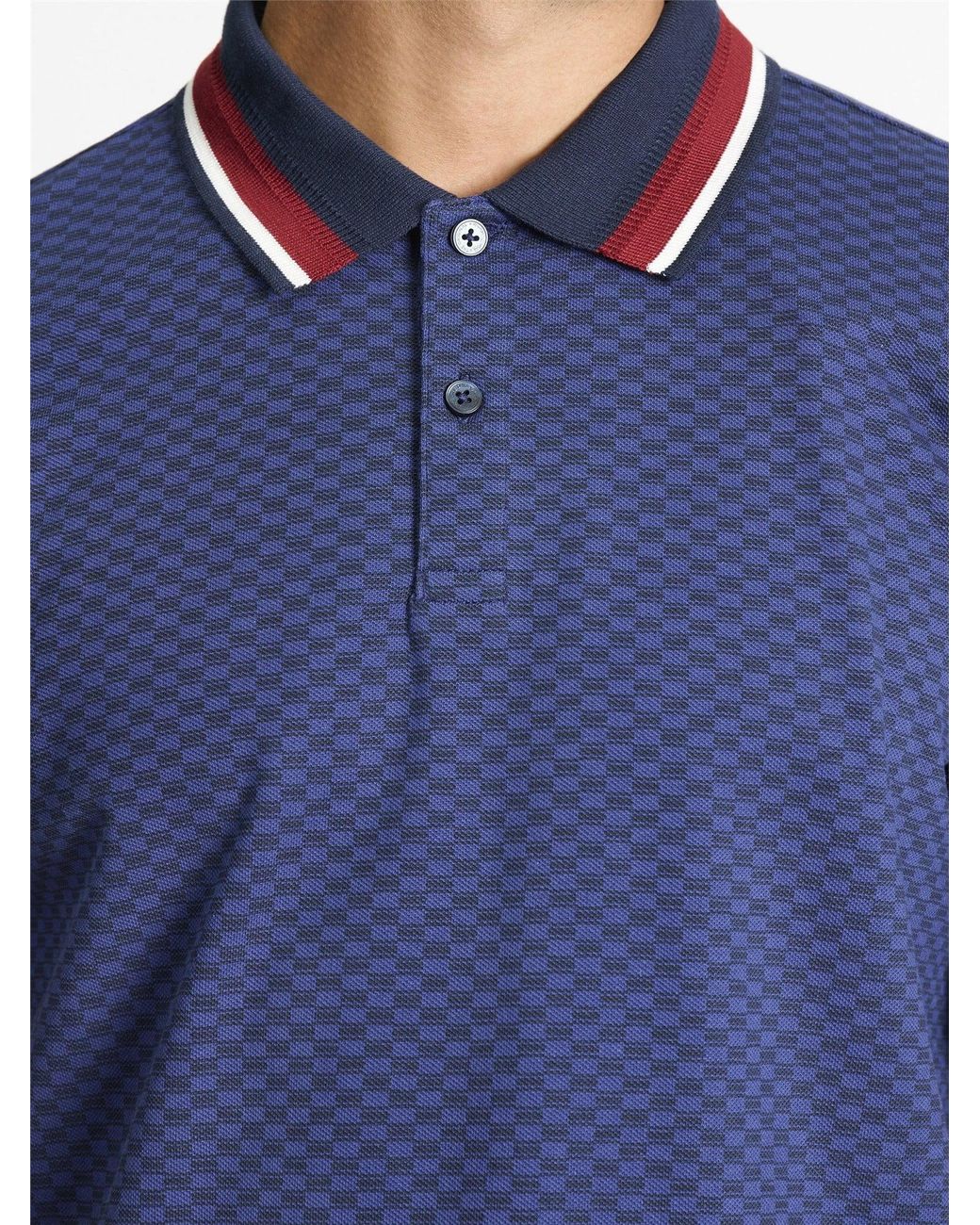 Ben Sherman Chequerboard Print Polo Shirt In Persian Blue for men