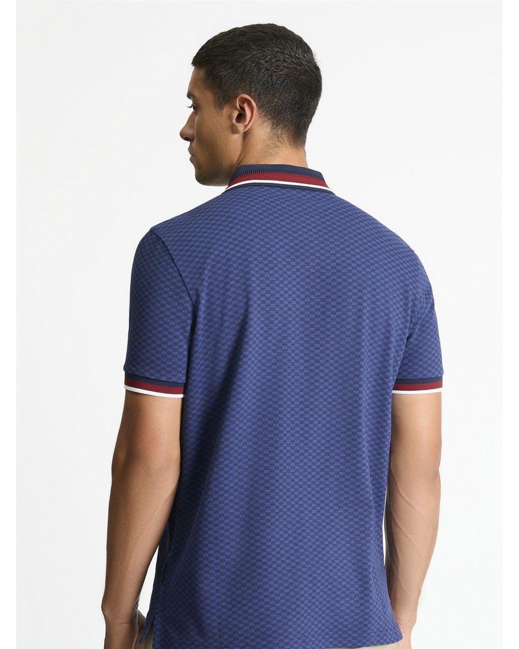 Ben Sherman Chequerboard Print Polo Shirt In Persian Blue for men