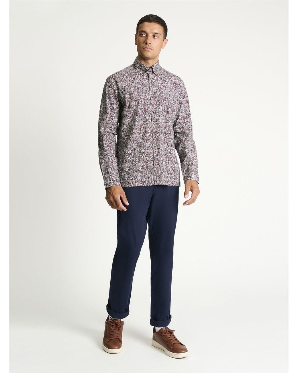 Ben Sherman Gray Long Sleeve Paisley Print Shirt In for men
