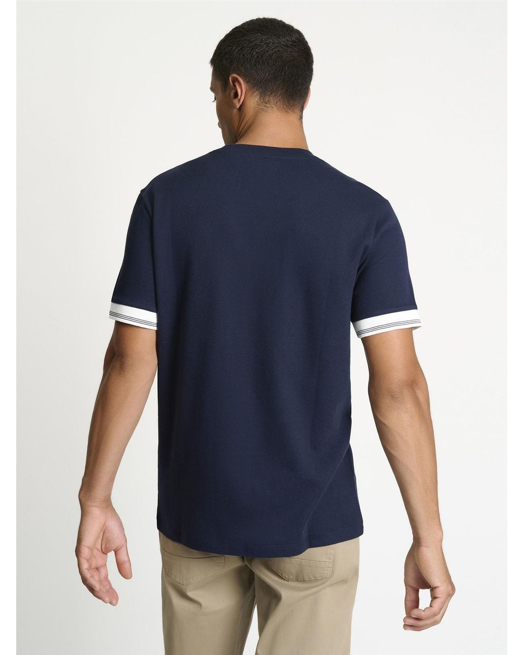 Ben Sherman Blue Textured Tipped Tee In Dark Navy for men